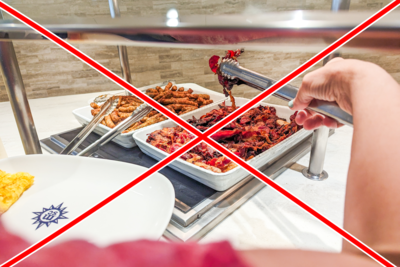 woman grabbing bacon at a buffet